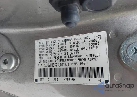 2003 Honda Element Ex z USA, uszkodzony, nr VIN 5J6YH18573L001970